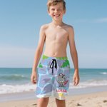 Personalized Surfing Cartoon Marine Animal Drawstring Beach Pants with Name Summer Travel Essential Birthday Gift for Teenager Boys