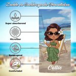 Gepersonaliseerde Zonsondergang Cartoon Sneldrogende Oversized Microvezel Strandhanddoek met Naam Zomerreis Verjaardagscadeau voor Familie Vrienden
