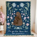 Personalized Love You Lots Mama Bear Floral Soft Throw Blanket with 1-6 Names and Text Home Decor Mother's Day Birthday Gift for Mom Grandma