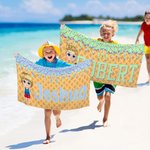 Personalized Ice Cream Drip Cartoon Quick Dry Oversized Microfiber Beach Towel with Name Summer Travel Essentials Birthday Gift for Family Friends