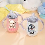 Personalized Cute Fantasy Unicorn Bear Animal 10 oz Insulated Sippy Cup with Name and Handle Baby Shower Birthday Gift for Toddler Kid