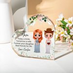 Gepersonaliseerde Cartoon Bruid en Moeder Karakters Bloemen Hart Acryl Plaquette met Naam Home Decor Bruids Douche Cadeau voor Bruid Moeder