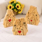 Personalized Red Heart Birth Flower Wooden Hug Bear Family Puzzle with 2-8 Names Desk Decor Birthday Father's Day Gift for Family