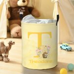 Personalized Classic Winnie the Pooh Initial Waterproof Laundry Storage Basket with Name and Handle Nursery Decor Birthday Gift for Kids
