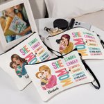 Personalized She Is Mom Cartoon Character Bible Verse Makeup Bag with Name and Wristlet Strap Mother's Day Baptism Gift for Mother
