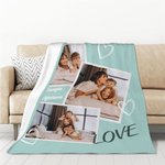 Coperta morbida personalizzata con collage di 1-4 foto e testo multicolore compleanno festa della mamma regalo per famiglia