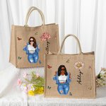 Personalisierte Cartoon Mode Mädchen Geburt Blume große Jute Tragetasche mit Namen Reisen wesentliche Geburtstag Geschenk für Frauen