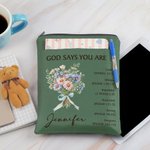 Personalized Birth Flower Bouquet Bible Verse Book Sleeve Protector with Zipper and Pocket Birthday Religious Gift for Reading Lovers Christian