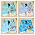 Pantaloncini da spiaggia personalizzati con animali marini in stile cartone animato con coulisse e nome surfing estate viaggio regalo per ragazzi