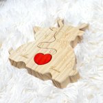 Personalized Cute Elk Family Red Heart Wooden Puzzle with 2-5 Engraved Names Desk Decor Birthday Anniversary Gift for Family