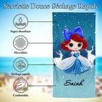 Serviette de Plage en Microfibre Personnalisée avec Nom et Princesse Dessin Animé Séchage Rapide Cadeau Anniversaire Fête des Enfants pour Filles