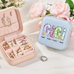 Personalized Colorful Flower Title Multi-compartment Leather Jewelry Box with 1-12 Names Birthday Mother's Day Gift for Mom Grandma