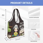 Personalisierte Wiederverwendbare Cartoon Strickdesign Figur Tragetasche mit Namen Muttertag Geburtstag Geschenk für Mama Oma Strickliebhaber