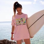 Personalized Summer Vibes Cartoon Beach Girl 100% Cotton Soft Crewneck T-shirt with Name Holiday Birthday Gift for Women