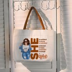 Personalized Cartoon Fashion Character Motivational Word Large Canvas Tote Bag with Name and Leather Handle Travel Essential Birthday Gift for Women