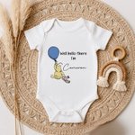 Personalized Well Hello There Classic Winnie the Pooh 100% Cotton Baby Bib Bodysuit Jumpsuit with Name Coming Outfit Baby Shower Gift for Newborns