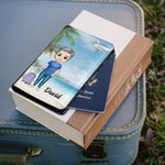 Personalized Seaside Vacation Cartoon Character PU Leather Passport Holder with Name and Card Slots Travel Essential Birthday Gift for Men Women Kids