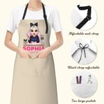 Personalized Cute Cartoon Manicurist Character Adjustable Apron with Name and Pocket Birthday Beauty Salon Opening Gift for Nail Technicians