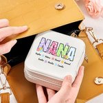 Personalized Colorful Flower Title Multi-compartment Leather Jewelry Box with 1-12 Names Birthday Mother's Day Gift for Mom Grandma