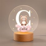 Veilleuse LED Personnalisée avec Initiale et Nom Décoration de Chambre avec Socle en Bois Cadeau Noël Anniversaire Naissance pour Enfant