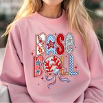 Personalized Multicolor Baseball Bow Coquette T-shirt Sweatshirt with Text Mother's Day Birthday Gift for Mom Baseball Lover