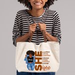 Personalized Cartoon Fashion Character Motivational Word Large Canvas Tote Bag with Name and Leather Handle Travel Essential Birthday Gift for Women