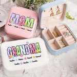 Personalized Colorful Flower Title Multi-compartment Leather Jewelry Box with 1-12 Names Birthday Mother's Day Gift for Mom Grandma