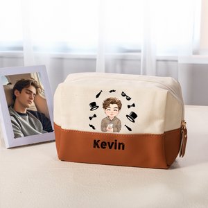 Borsa da toilette personalizzata con personaggio e nome grande capacità per gentiluomo festa del papà uso quotidiano viaggio regalo per uomini