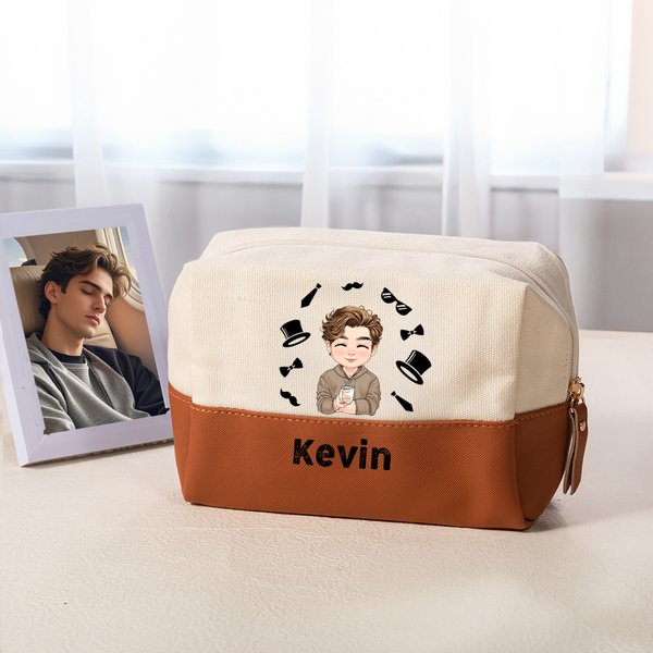 Trousse de Toilette Personnalisée avec Nom Personnage Accessoire de Grande Capacité Cadeau d'Anniversaire Fête des Pères pour Homme