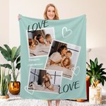 Coperta morbida personalizzata con collage di 1-4 foto e testo multicolore compleanno festa della mamma regalo per famiglia
