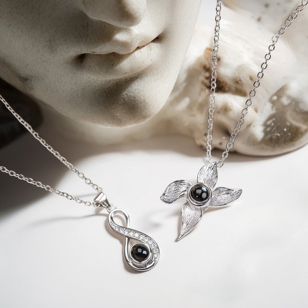 Personalised Dainty Micro-carved Eternal Love Flower Photo Projection Necklace Woman Jewellery Birthday Anniversary Gift for Women