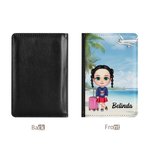 Personalized Seaside Vacation Cartoon Character PU Leather Passport Holder with Name and Card Slots Travel Essential Birthday Gift for Men Women Kids