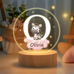 Veilleuse LED Personnalisée avec Initiale et Nom Décoration de Chambre avec Socle en Bois Cadeau Noël Anniversaire Naissance pour Enfant