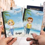 Personalized Seaside Vacation Cartoon Character PU Leather Passport Holder with Name and Card Slots Travel Essential Birthday Gift for Men Women Kids