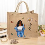 Personalisierte Cartoon Mode Mädchen Geburt Blume große Jute Tragetasche mit Namen Reisen wesentliche Geburtstag Geschenk für Frauen