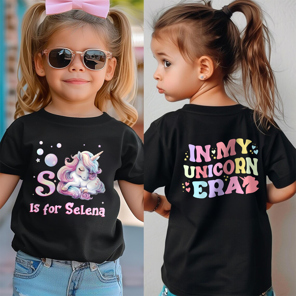 Personnalisé In My Fantasy Unicorn Era Kid T-shirt Sweatshirt Hoodie avec initiale et nom Anniversaire Retour à l'école Cadeau pour les filles