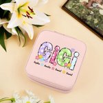 Personalized Colorful Flower Title Multi-compartment Leather Jewelry Box with 1-12 Names Birthday Mother's Day Gift for Mom Grandma