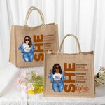 Personalized Fashion Cartoon Hip Hop Girl She is Confident Large Jute Tote Bag with Name Birthday Encouragement Affirmation Gift for Women