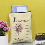 Personalized Birth Flower Bouquet Bible Verse Book Sleeve Protector with Zipper and Pocket Birthday Religious Gift for Reading Lovers Christian