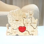 Personalized Wooden Lion Family Red Heart Puzzle with Engraved 2-5 Names Home Decor Birthday Anniversary Gift for Family