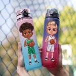 Personalized Cartoon Basketball Character Name Gradient Sports Water Bottle with Flip Top Lid and Strap Birthday Gift for Gym Fitness Basketball Lover