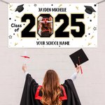 Personalizado Congrats Grad Cap Multicolor Clase de 2025 Banner con Foto y Nombre Fiesta Decoración Regalo de Graduación para Graduados Amigos