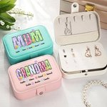 Personalized Colorful Flower Title Multi-compartment Leather Jewelry Box with 1-12 Names Birthday Mother's Day Gift for Mom Grandma