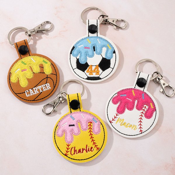 Personalised Ice Cream Baseball Soccer Softball Bag Tag Keychain with Embroidered Text Backpack Accessories Birthday Gift for Sport Lovers