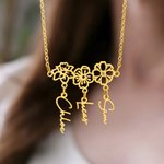 Personalized Birth Flower Necklace with 1-8 Names Woman Jewelry Birthday Mother's Day Anniversary Gift for Mom Grandmother