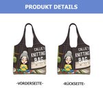 Personalisierte Wiederverwendbare Cartoon Strickdesign Figur Tragetasche mit Namen Muttertag Geburtstag Geschenk für Mama Oma Strickliebhaber