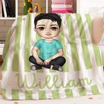 Couverture personnalisée à rayures en forme de personnage de dessin animé avec nom Cadeau d'anniversaire pour les garçons, les filles et la famille