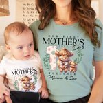 Personalisierte Our First Mother's Day Hochland Kuh 100% Baumwolle Baby Bodysuit Passende T-Shirt mit Namen und Jahr 1st Mother's Day Geschenk für Baby Mama