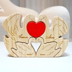 Personalisiertes Schwanen-Familie Holzpuzzle mit 2-5 Namen Rotem Herz Schreibtisch Deko Muttertag Geburtstag Jahrestag Geschenk für Familie
