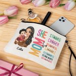 Personalized She Is Mom Cartoon Character Bible Verse Makeup Bag with Name and Wristlet Strap Mother's Day Baptism Gift for Mother